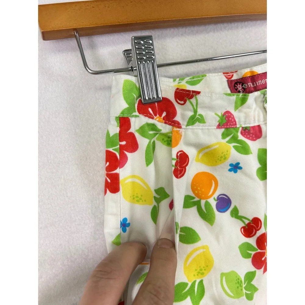Vintage Genuine Girl Kid Fruit Flower Print Pant White Casual Cropped Leg Size 8